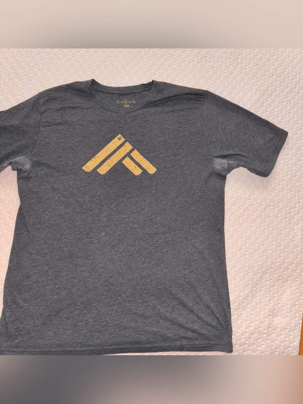 Chene men’s XL washed out gray/yellow logo short sleeve T-shirt
